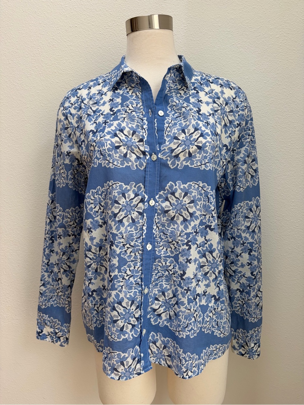 Sezane Floral Pierro Shirt Button Front Printed Cotton Alcazar Blue Size Medium - Picture 2 of 11